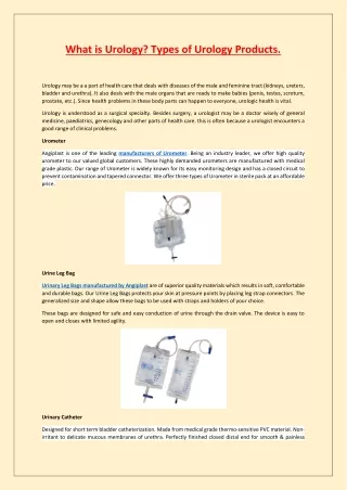 what is urology types of urology products