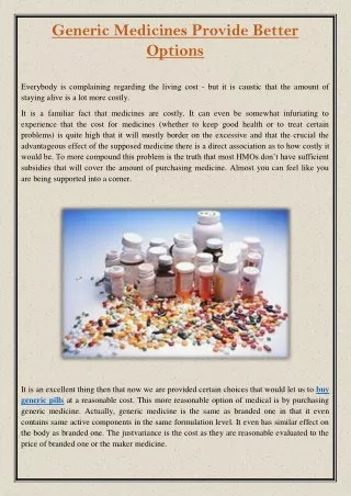 generic medicines provide better options