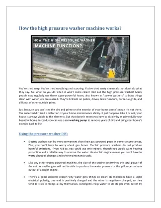 how the high pressure washer machine works