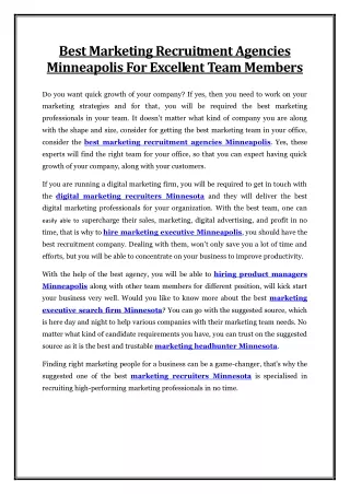 Best Marketing Recruitment Agencies Minneapolis For Excellent Team Members