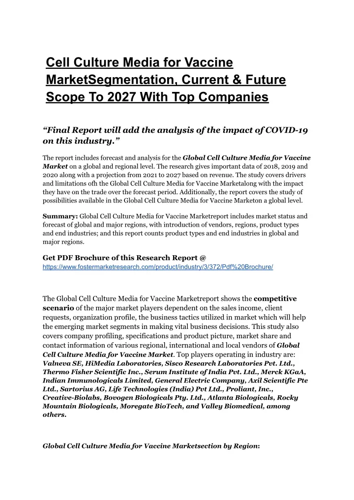 cell culture media for vaccine marketsegmentation
