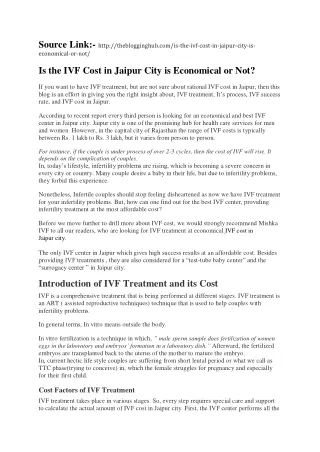Is the IVF Cost in Jaipur City is Economical or not