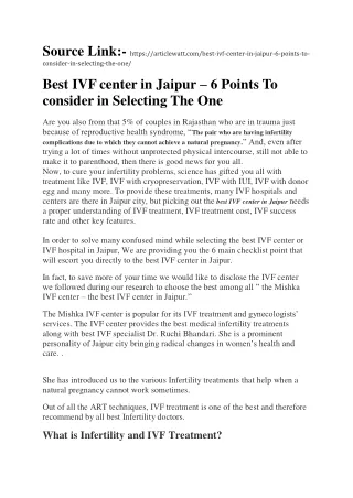 Best IVF center in Jaipur – 6 Points To consider in Selecting The One