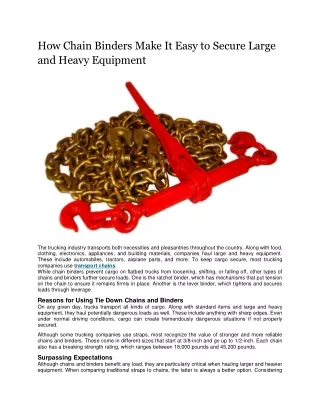 How Chain Binders Make It Easy to Secure Large and Heavy Equipment