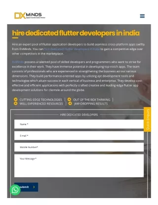 Hire Flutter Developers in Bangalore, Mumbai, Delhi, India and USA | DxMinds