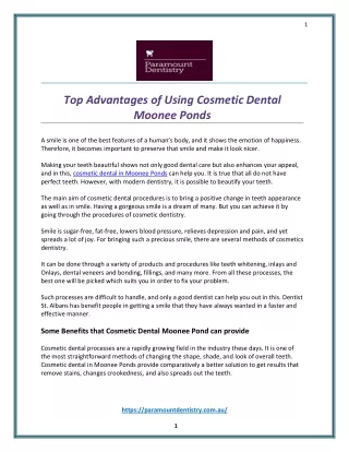 Top Advantages of Using Cosmetic Dental Moonee Ponds