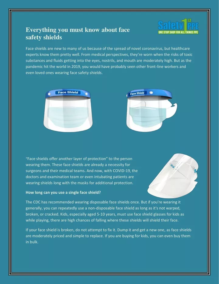 everything you must know about face safety shields