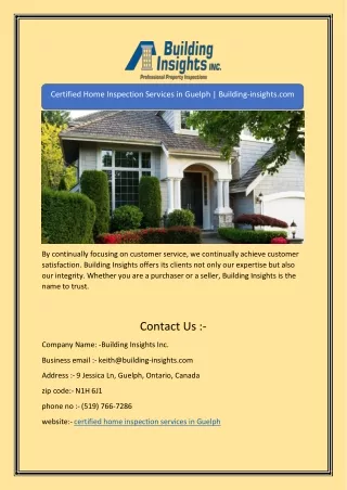 Certified Home Inspection Services in Guelph | Building-insights.com