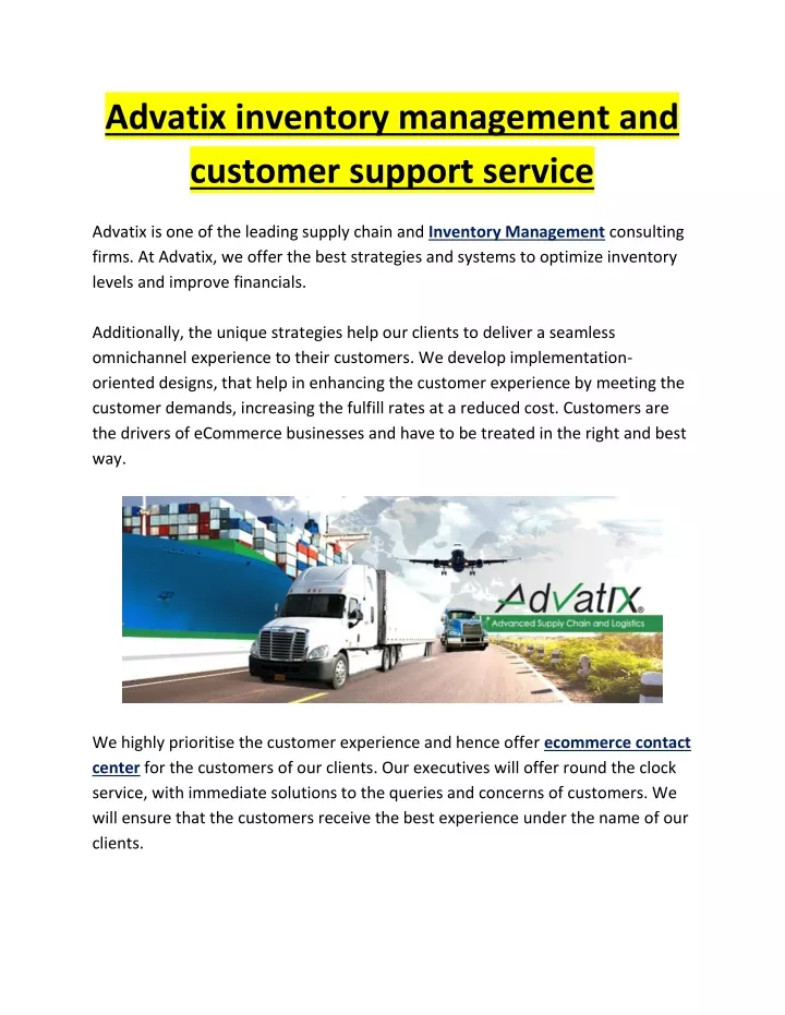 advatix inventory management and customer support