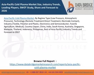 Asia-Pacific Cold Plasma Market Size, Industry Trends, Leading Players, SWOT Study, Share and Forecast to 2026