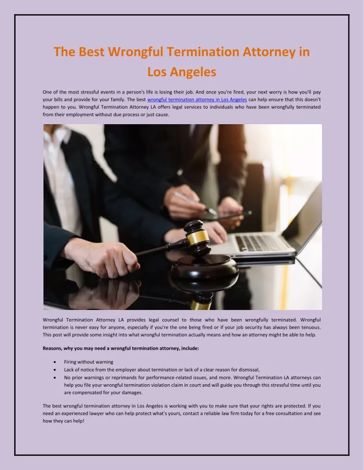 Ppt The Best Wrongful Termination Attorney In Los Angeles Powerpoint Presentation Id 10567021