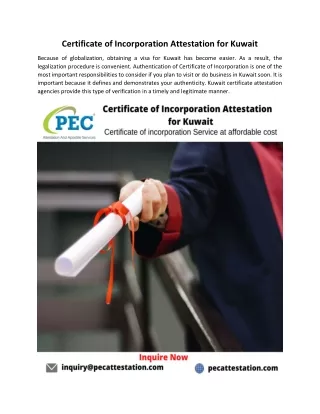 Certificate of incorporation attestation for kuwait