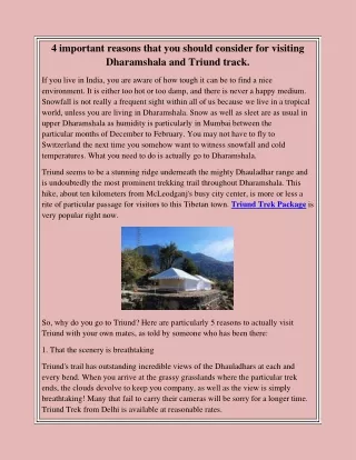 4 important reasons that you should consider for visiting Dharamshala and Triund track