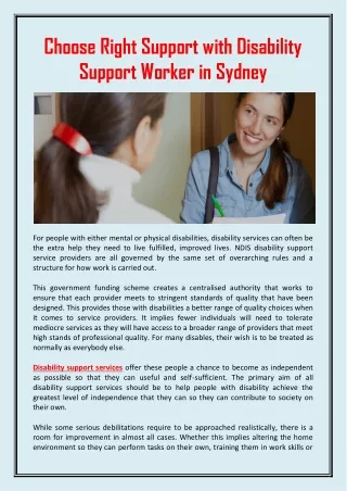 Choose Right Support with Disability Support Worker in Sydney