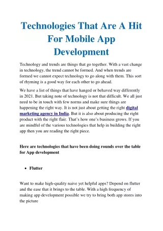 technologies that are a hit for mobile
