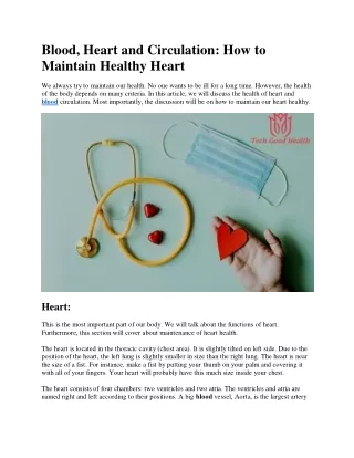 Blood, Heart and Circulation: How to Maintain Healthy Heart