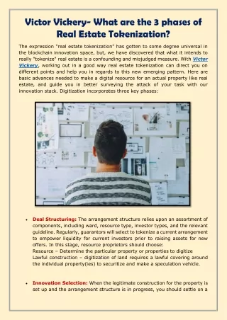 Victor Vickery- What are the 3 phases of Real Estate Tokenization