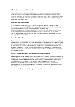 What is a Romance scam or Dating scam