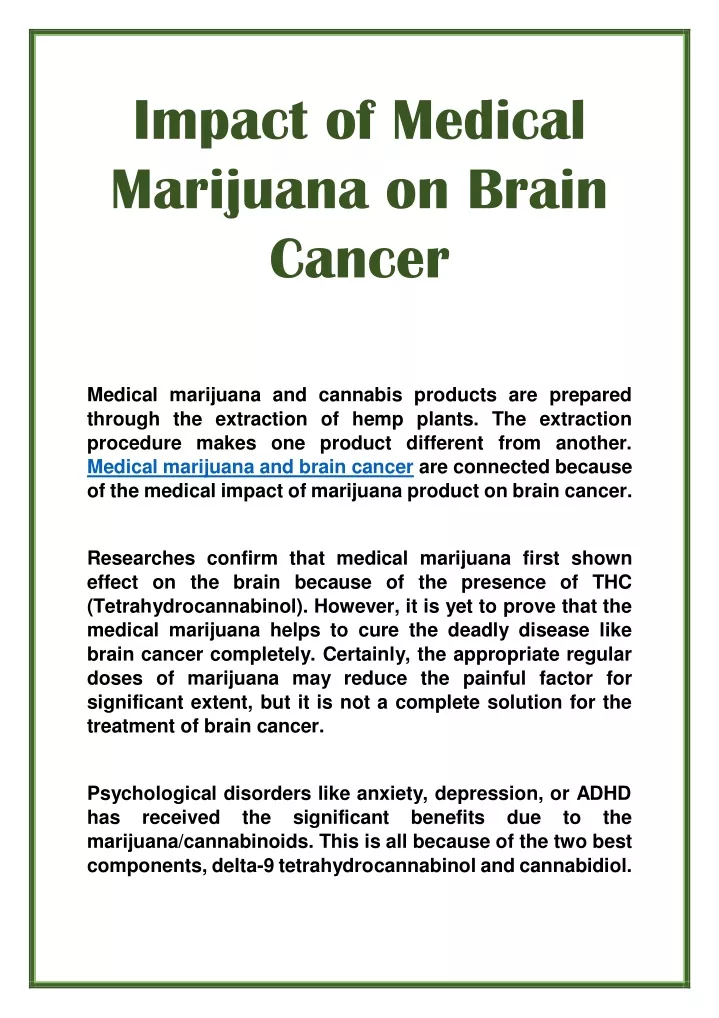 impact of medical marijuana on brain cancer