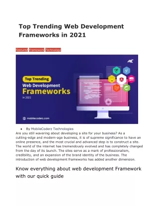 Top Trending Web Development Frameworks in 2021