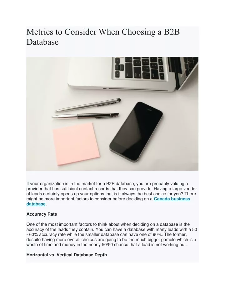 metrics to consider when choosing a b2b database