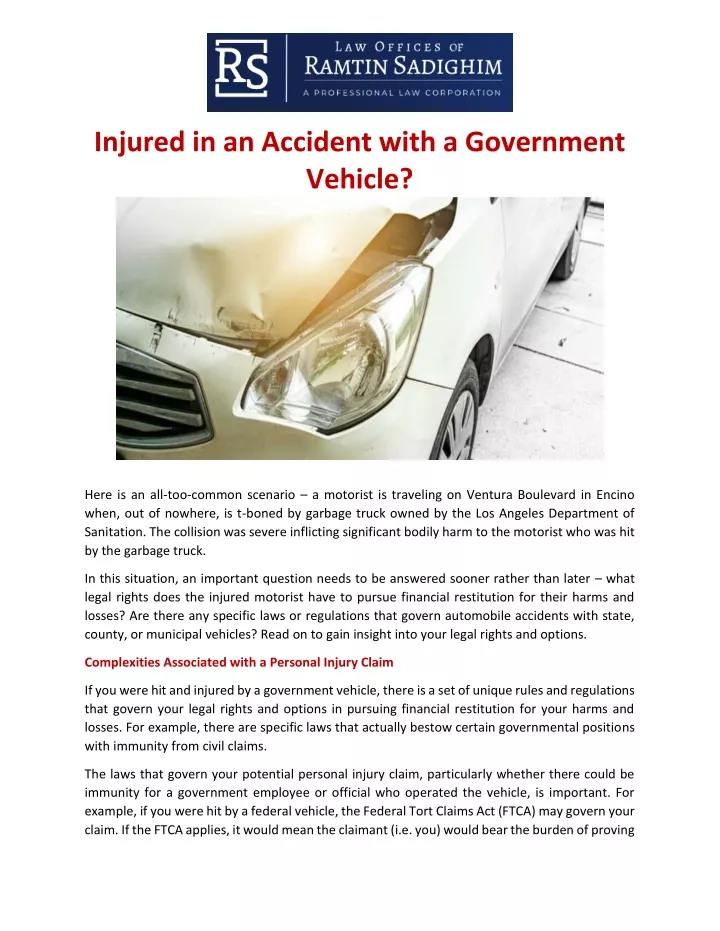 injured in an accident with a government vehicle