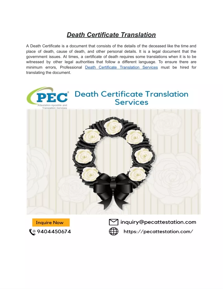 death certificate translation