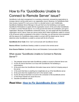 How to Fix ‘QuickBooks Unable to Connect to Remote Server’ issue