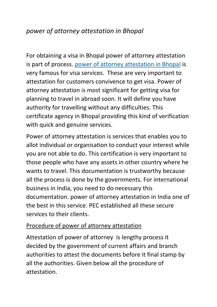 power of attorney attestation in bhopal