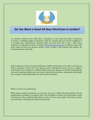 Do You Want a Good 24-Hour Electrician in London