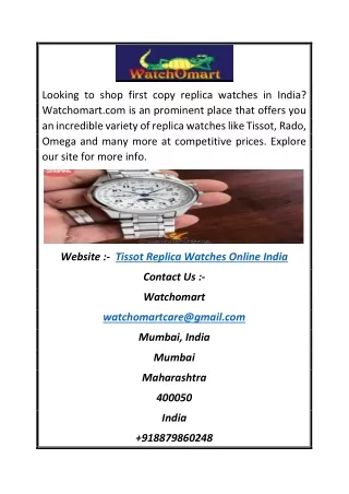Tissot Replica Watches Online India | Watchomart.com