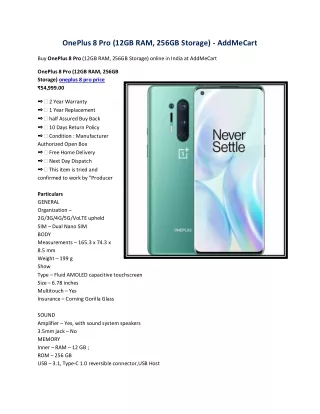 oneplus 8 pro 12gb ram 256gb storage addmecart