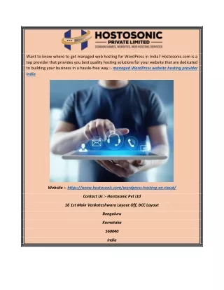 Managed WordPress Website Hosting Provider India | Hostosonic.com