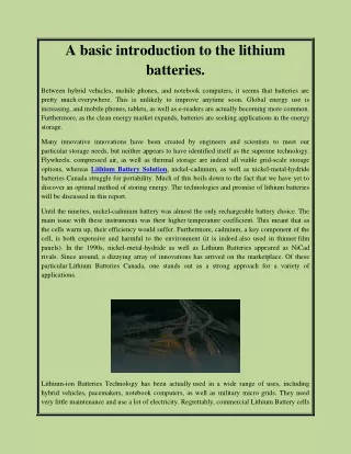 a basic introduction to the lithium batteries