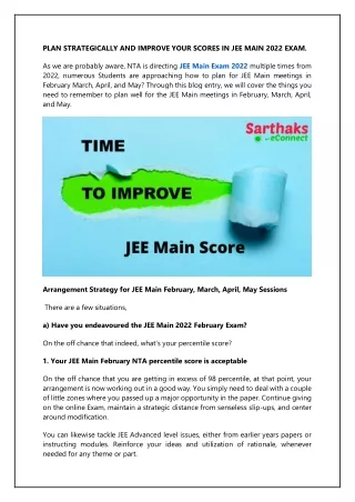 PLAN STRATEGICALLY AND IMPROVE YOUR SCORES IN JEE MAIN 2022 EXAM