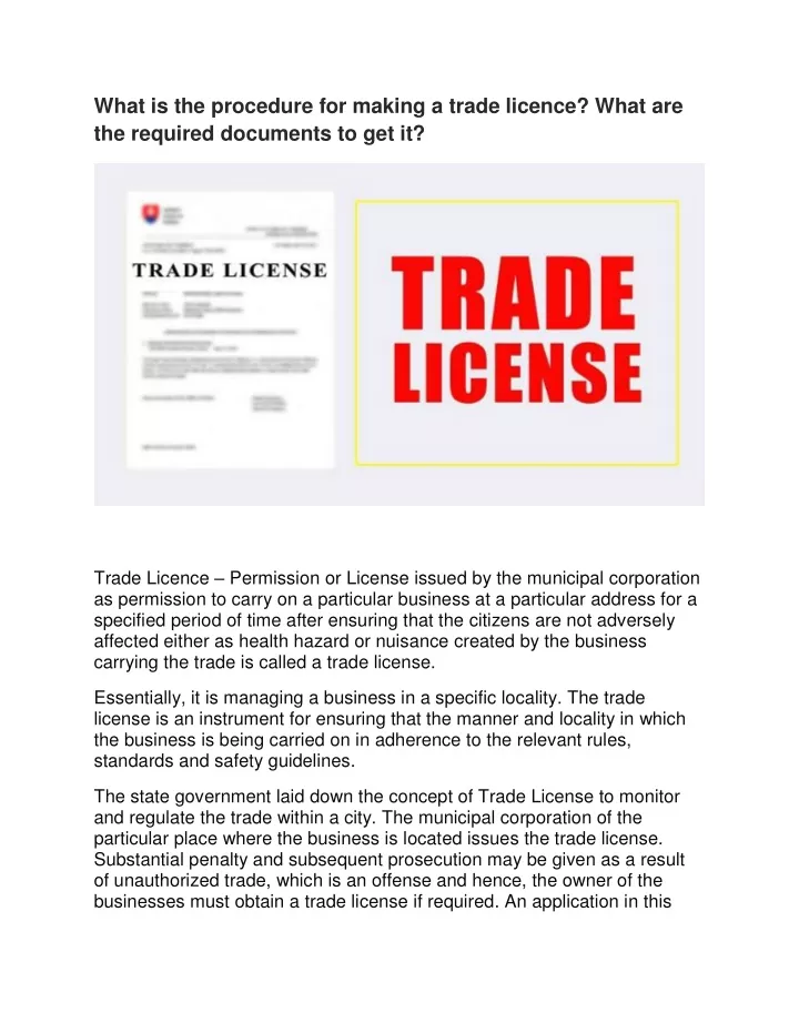 what is the procedure for making a trade licence