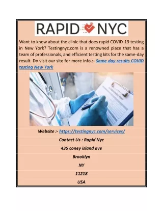 Same Day Results Covid Testing New York | Testingnyc.com