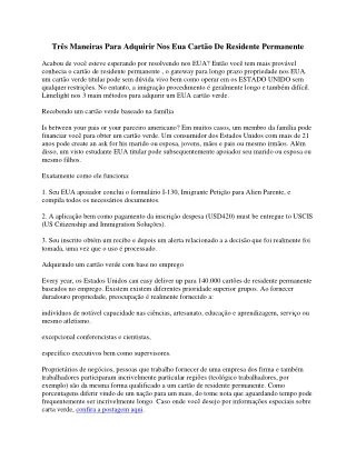 Três Maneiras Para Adquirir Nos Eua Cartão De Residente Permanente