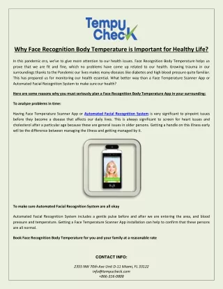Why Face Recognition Body Temperature is Important for Healthy Life