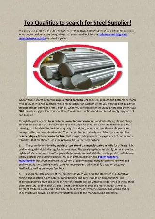 Top Qualities to search for Steel Supplier