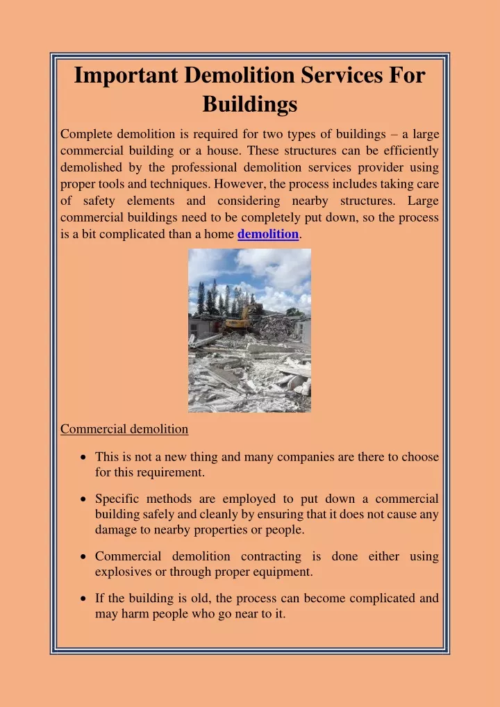 important demolition services for buildings