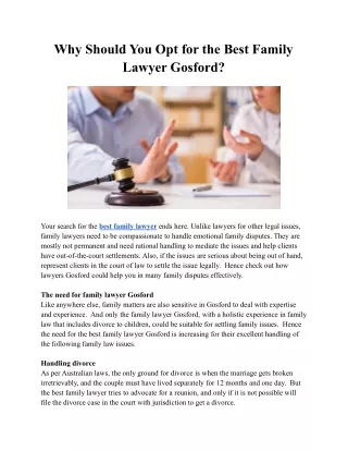 Why Should You Opt for the Best Family Lawyer Gosford?