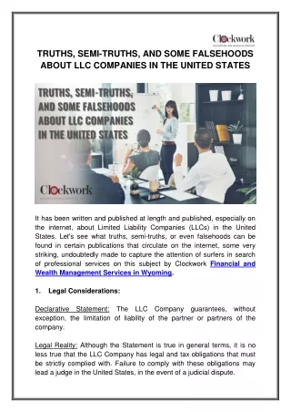 TRUTHS, SEMI-TRUTHS, AND SOME FALSEHOODS ABOUT LLC COMPANIES IN THE UNITED STATES