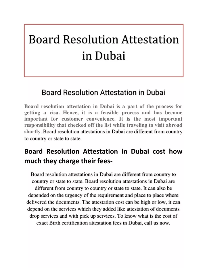 board resolution attestation in dubai