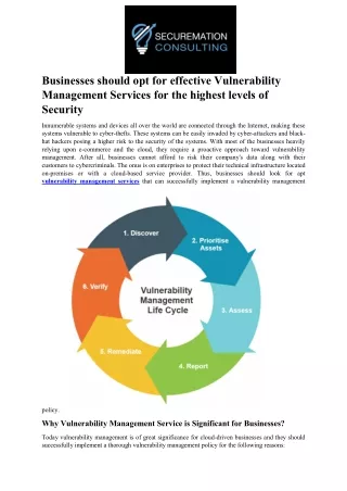 Businesses should opt for effective Vulnerability Management Services for the hi