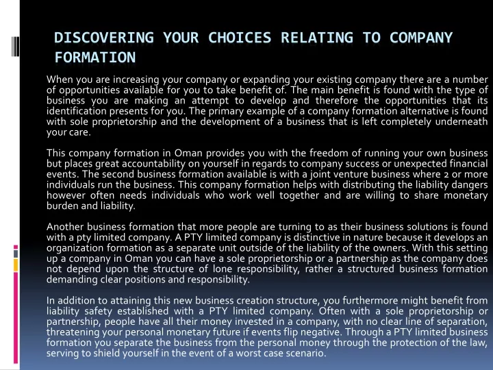 discovering your choices relating to company formation
