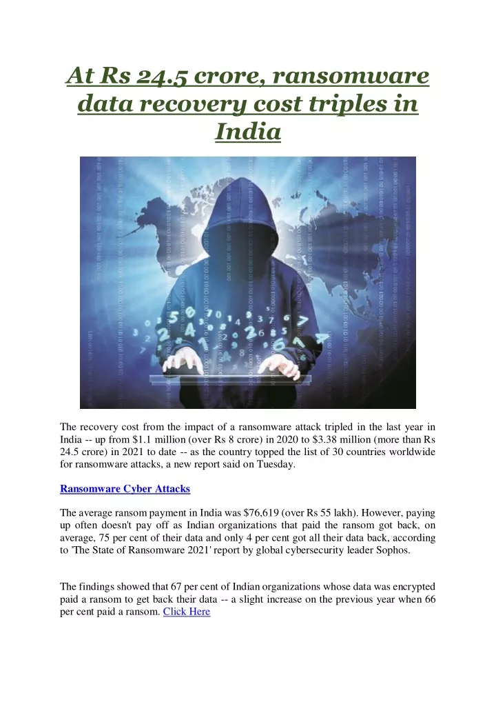 at rs 24 5 crore ransomware data recovery cost
