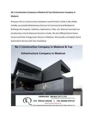No 1 Construction Company in Madurai and top infrastructure company in madurai