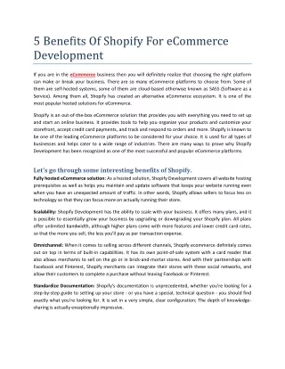Benefits Of Shopify For eCommerce Development