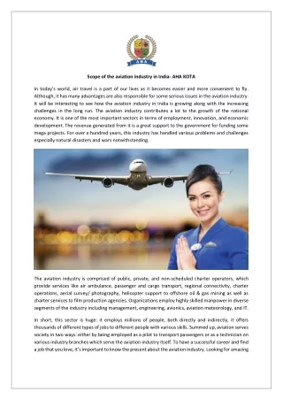 Scope of the aviation industry in India- AHA KOTA